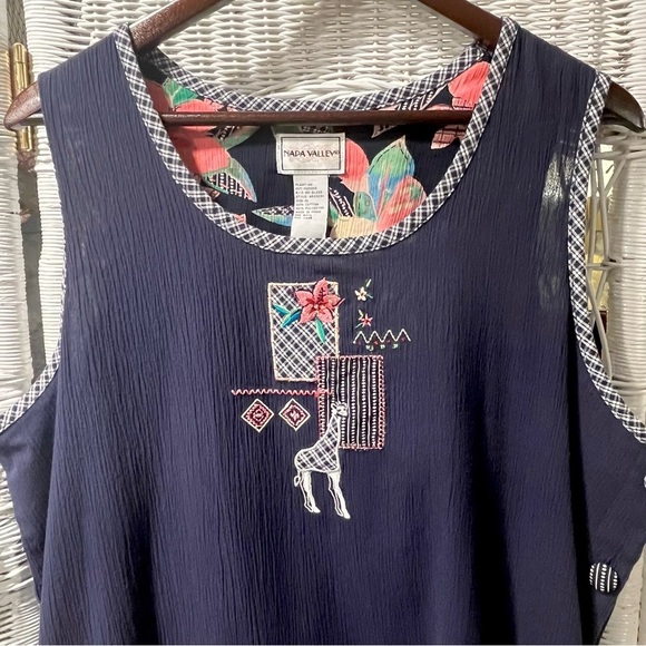 Vtg NAPA VALLEY Embroidered Jumper Womens XL Maxi Dress Sleeveless Cottagecore - Picture 2 of 15